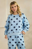 Polka Dot Crew Neck SweatShirt: Sky Blue/Navy / L