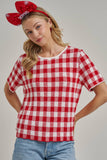 GINGHAM CHECKERED PATTERN SWEATER CASUAL TOP_JLT00221-01: OLIVE/CREAM / S-M-L(2-2-2)