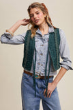 Embroidered Lace Tie-Front Vest: Deep Green / L