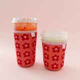 Coffee Cup Cover - Happy Striped Floral - Iced Drink Sleeve: Large / 24oz