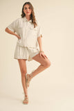 BUTTON UP BOXY SHIRT AND SHORTS SET MPST3891: BROWNIE / L