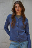 W2230 | Knit Sweater Buttondown Collared Cardigan Top: Midnight Blue / L