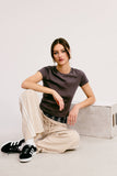 Basic Short Sleeve Baby Tee Knit Top: Ivory / S