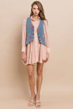 VINTAGE FLORAL EMBROIDERED STRUCTURED DENIM VEST 6318JID: DENIM/ROSE / L