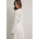 FLORAL BUTTON-UP SWEATER CARDIGAN / WL25-11931: OFF WHITE/PINK / L