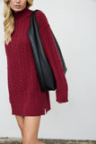 CABLE KNIT MOCK NECK MINI SWEATER DRESS: CHOCOLATE BROWN