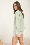 WASHED POCKET DETAIL LONG SLEEVE RIB KNIT TOP : LIGHT OLIVE