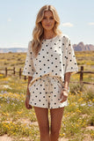 (Original Design) Polka Dot Heavy Scuba Top and Shorts Set: CREAM/BLACK / L