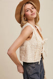 Embroidered Lace Tie-Front Vest: Deep Green / L