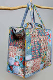 Blue-Bound Artisanal Illusion Patchwork Shopper Bag: IVORY/BLUE / Os