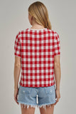 GINGHAM CHECKERED PATTERN SWEATER CASUAL TOP_JLT00221-01: OLIVE/CREAM / S-M-L(2-2-2)