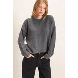 Crew Neck Sweater With Ribbed Hem: OATMEAL / S-M-L(2-2-2)
