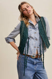 Embroidered Lace Tie-Front Vest: Deep Green / L