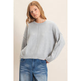 Crew Neck Sweater With Ribbed Hem: OATMEAL / S-M-L(2-2-2)