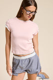 Basic Short Sleeve Baby Tee Knit Top: Ivory / S