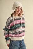 COLORFUL FLORAL FAIR ISLE SWEATER MSW11583: IVORY PINK MULTI / L