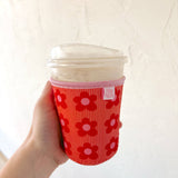 Coffee Cup Cover - Happy Striped Floral - Iced Drink Sleeve: Small / 16oz