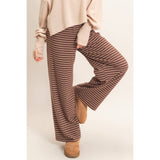 Striped Elastic Waist Pants: BROWN / S-M-L(2-2-2)