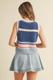 IT4346  MULTI COLORED STRIPED SWEATER VEST TOP: BLUE MULTI / L