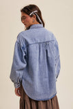 Heart Detail Oversized Denim Shirt: Indigo / L