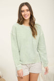 WASHED POCKET DETAIL LONG SLEEVE RIB KNIT TOP : LIGHT OLIVE