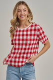 GINGHAM CHECKERED PATTERN SWEATER CASUAL TOP_JLT00221-01: OLIVE/CREAM / S-M-L(2-2-2)