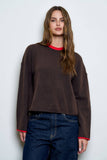 CONTRAST ROLLED EDGE CREWNECK PULLOVER : CHARCOAL