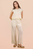 NT12510-Shoulder Ruffle Detail Lace Top: TAUPE / S-M-L/2-2-2