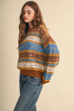 COLORFUL FLORAL FAIR ISLE SWEATER MSW11583: IVORY PINK MULTI / L