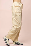 NP71022-Stitch Detail Casual Knit Pants: MOCHA / S-M-L/2-2-2