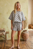 (Original Design) Polka Dot Heavy Scuba Top and Shorts Set: CREAM/BLACK / L