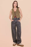 VJT80005-VERY JEAN Acid Washed Denim Front Tie Vest: INDIGO / S-M-L/2-2-2