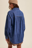 Heart Detail Oversized Denim Shirt: Indigo / L