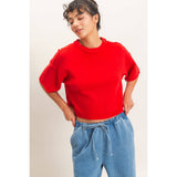 Seam Detail Short Sleeve Knit Top: WHIP CREAM / S-M-L(2-2-2)