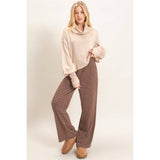 Striped Elastic Waist Pants: BROWN / S-M-L(2-2-2)