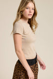 Basic Short Sleeve Baby Tee Knit Top: Ivory / S