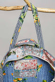 Blue-Bound Artisanal Illusion Patchwork Shopper Bag: IVORY/BLUE / Os