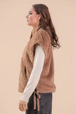 NJ90437-Soft Textured Woven Vest W/ Side Tie: MOCHA / S-M-L/2-2-2
