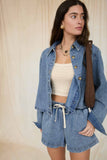 ACID WASH DRAWSTRING DENIM SHORTS: DENIM