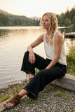 Relaxed Wide Leg Lightweight Drawstring Knit Pants: BLACK / L