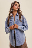Heart Detail Oversized Denim Shirt: Indigo / L