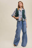 Embroidered Lace Tie-Front Vest: Deep Green / L