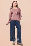12W3475N-Print & Solid Soft Knit Sweater Cardigan: Red / S-M-L/2-2-2