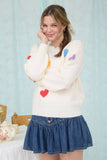 MULTICOLOR HEART CREWNECK KNIT PULLOVER SWEATER: BUTTER YELLOW MULTI