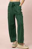 NP71022-Stitch Detail Casual Knit Pants: MOCHA / S-M-L/2-2-2