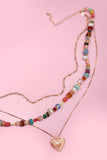 MULTI LAYERED BEADED HEART CHARM NECKLACE | 80N1244: GOLD