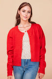 12W3475N-Print & Solid Soft Knit Sweater Cardigan: Red / S-M-L/2-2-2
