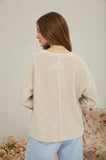 WASHED POCKET DETAIL LONG SLEEVE RIB KNIT TOP : LIGHT OLIVE