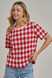 GINGHAM CHECKERED PATTERN SWEATER CASUAL TOP_JLT00221-01: OLIVE/CREAM / S-M-L(2-2-2)
