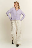 Polka Dot Knit Cardigan: Lavender / M